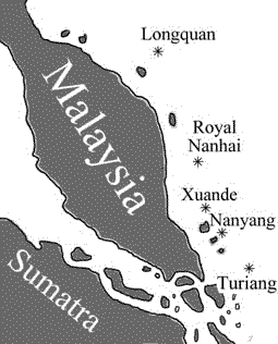Map of the five wrecks off the east coast of Peninsular Malaysia